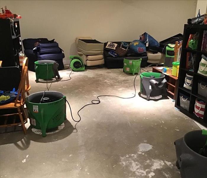Drying equipment inside a basement